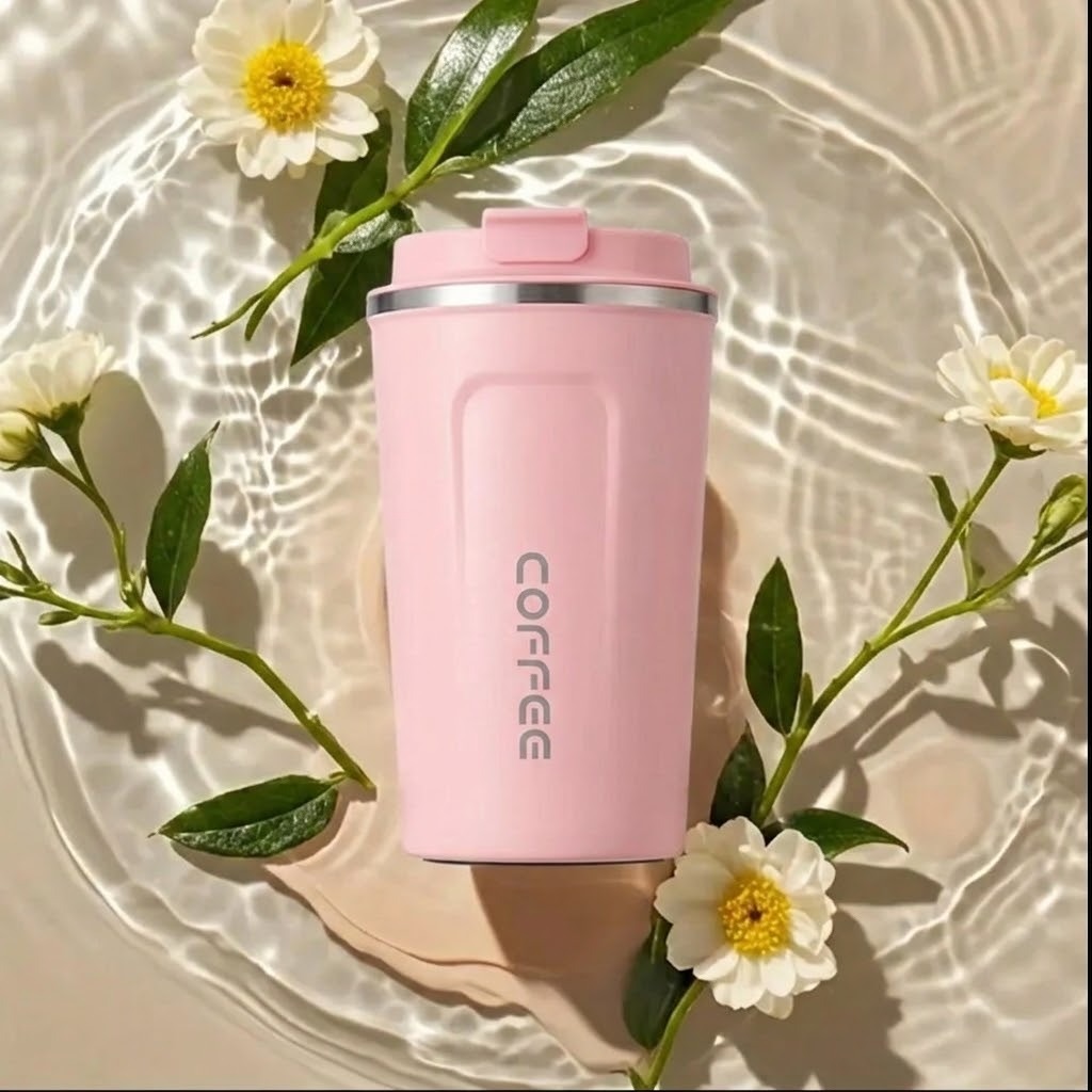 Stainless Steel Insulated Digital Coffee Cup – Leak-Proof Travel Mug with Temperature Display - Pink