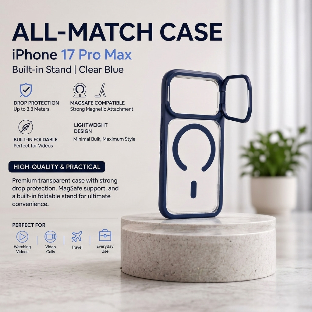 All-Match Case/ iPhone 17 Pro Max/ Built-in Stand / Clear Blue