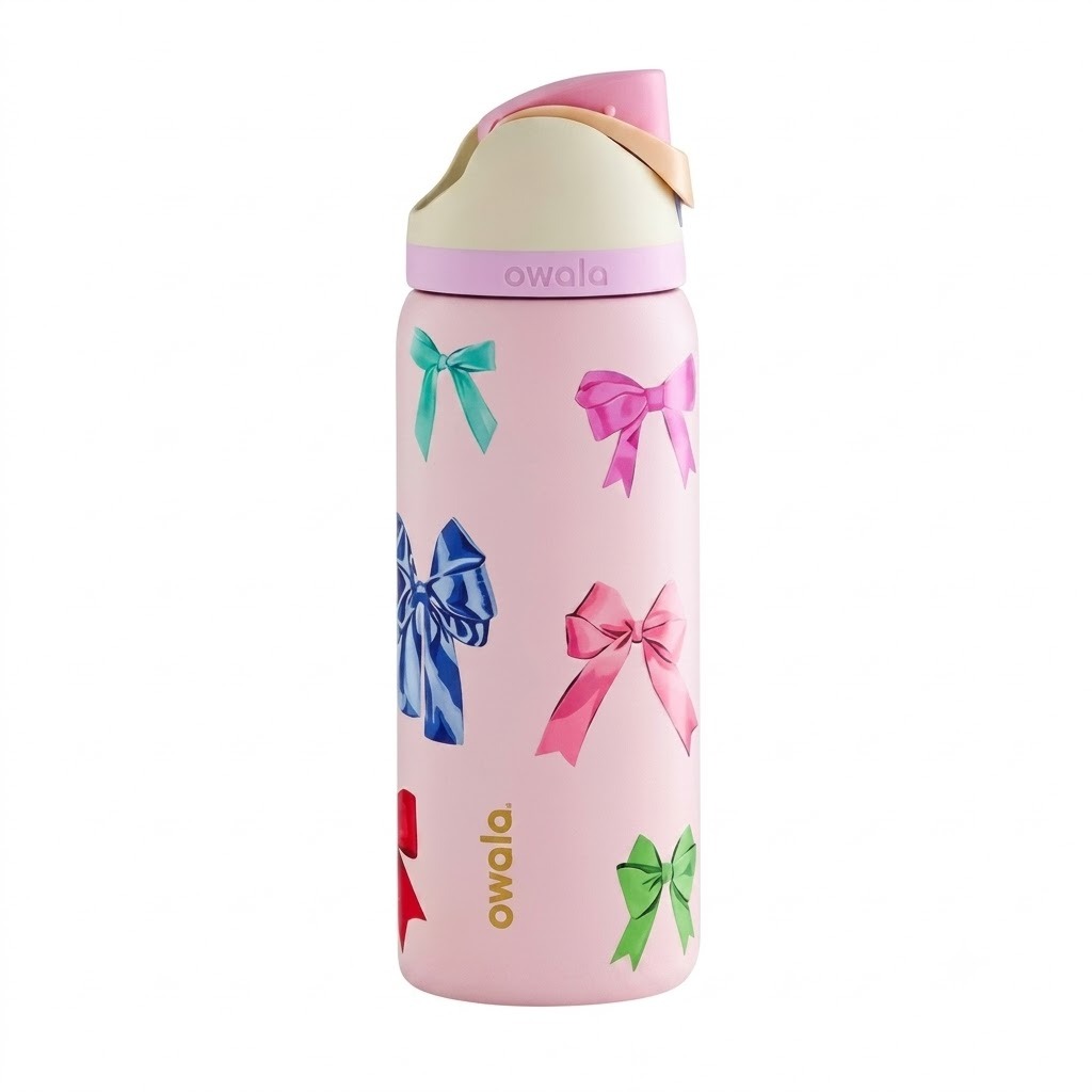 Owala FreeSip Insulated Stainless Steel Water Bottle with Straw 945ml / Pink with Big Ribbons