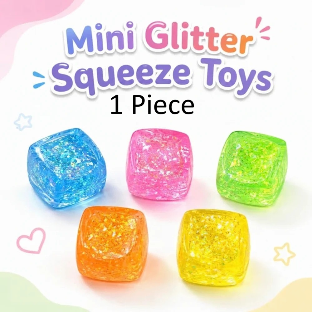 Glitter Stress Relief Squeeze Cube – Soft Sensory Fidget Toy for Kids & Adults