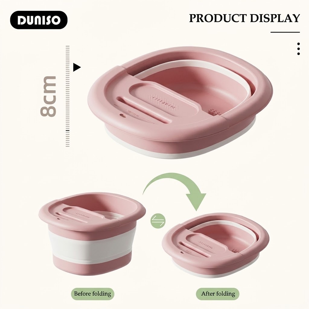 DUNISO Collapsible Foot Bath Basin with Lid & Massager Rollers