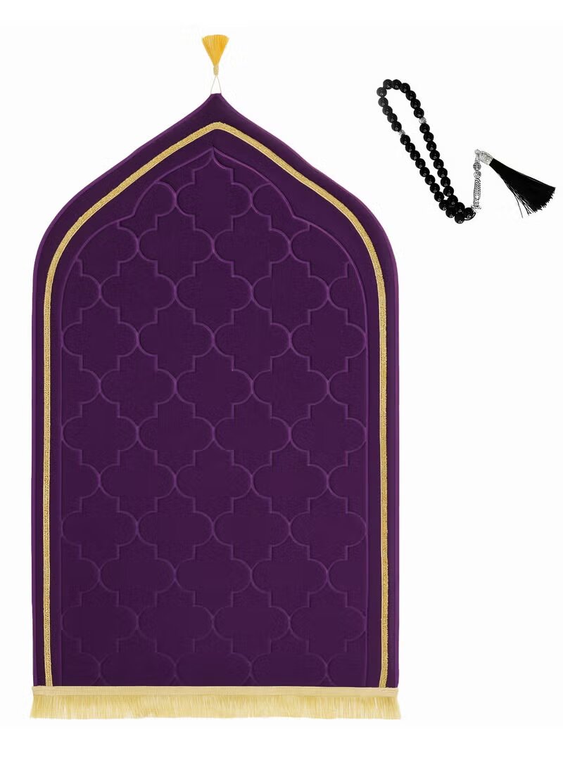 Foam Filled Prayer Mat with Tasbih Beads Soft Purple 70x110 cm