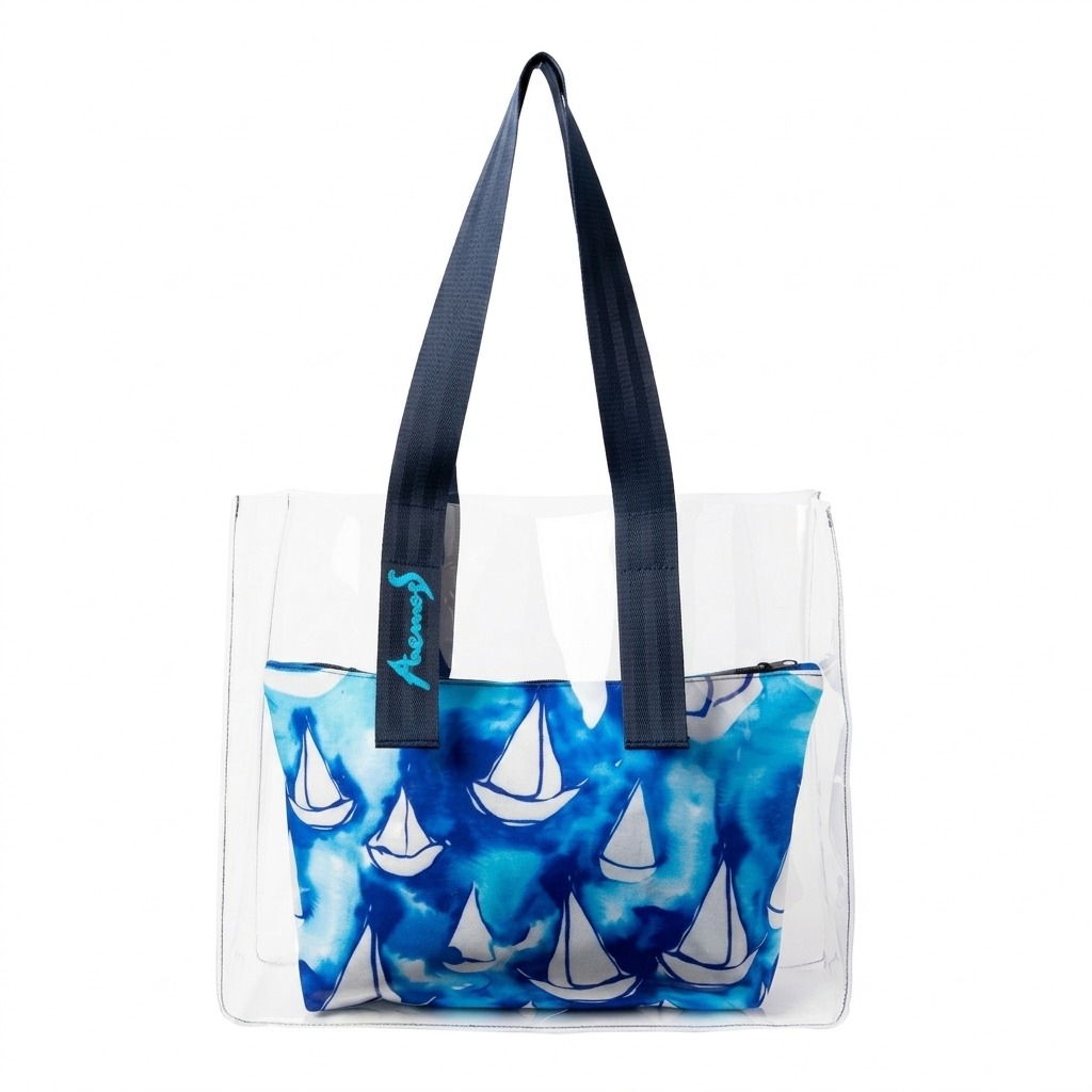 Anemoss Large Clear Beach Tote with Matching Clutch – Waterproof & Transparent