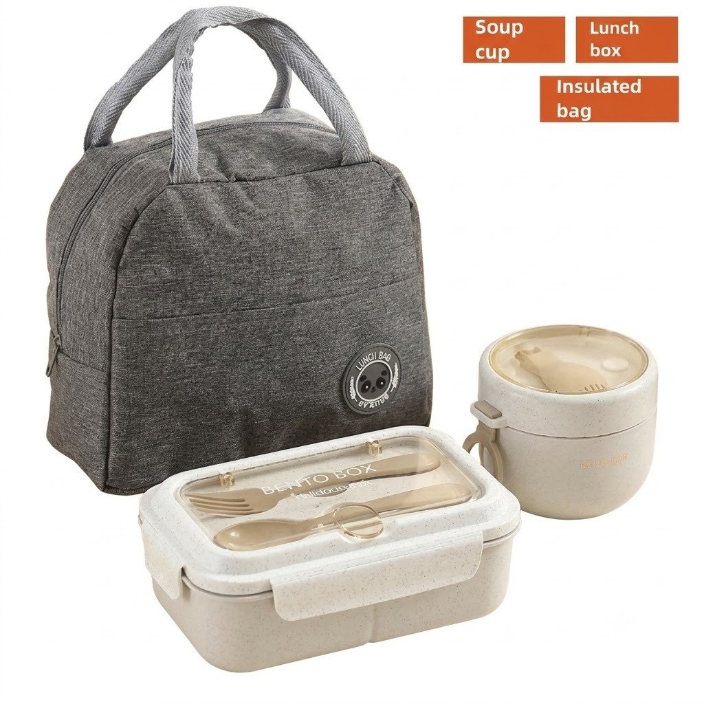 Five-piece lunch box with soup bowl with insulated bag