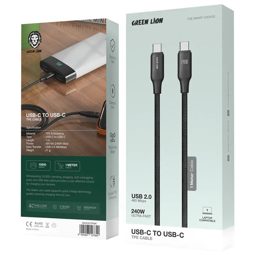 Green Lion USB-C to USB-C TPE 1M Cable 240W - Black