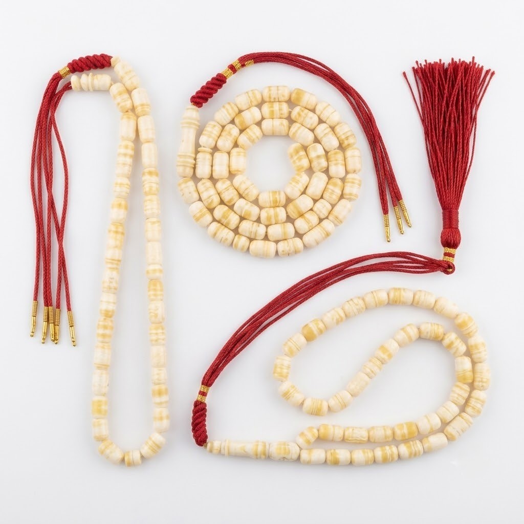 Amber-Like "Tiger" Misbaha - 48 Beads / Red Thread