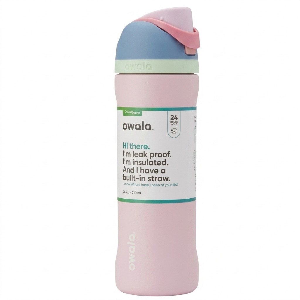 Owala FreeSip Insulated Stainless Steel Sport Water Bottle with Straw 710 ml - Macaron Pink