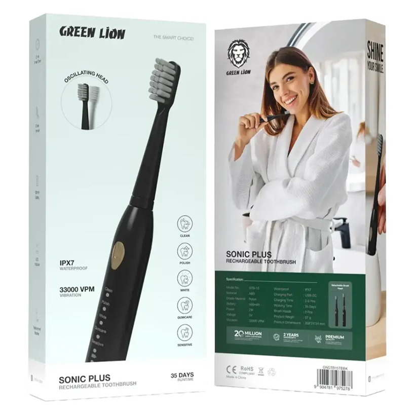 Green Lion Sonic Plus Rechargeable Toothbrush - Black