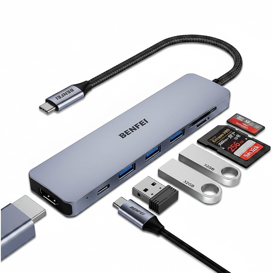 Benfei Usb C Hub 7- In- 1 With Hdmi 4K@60Hz