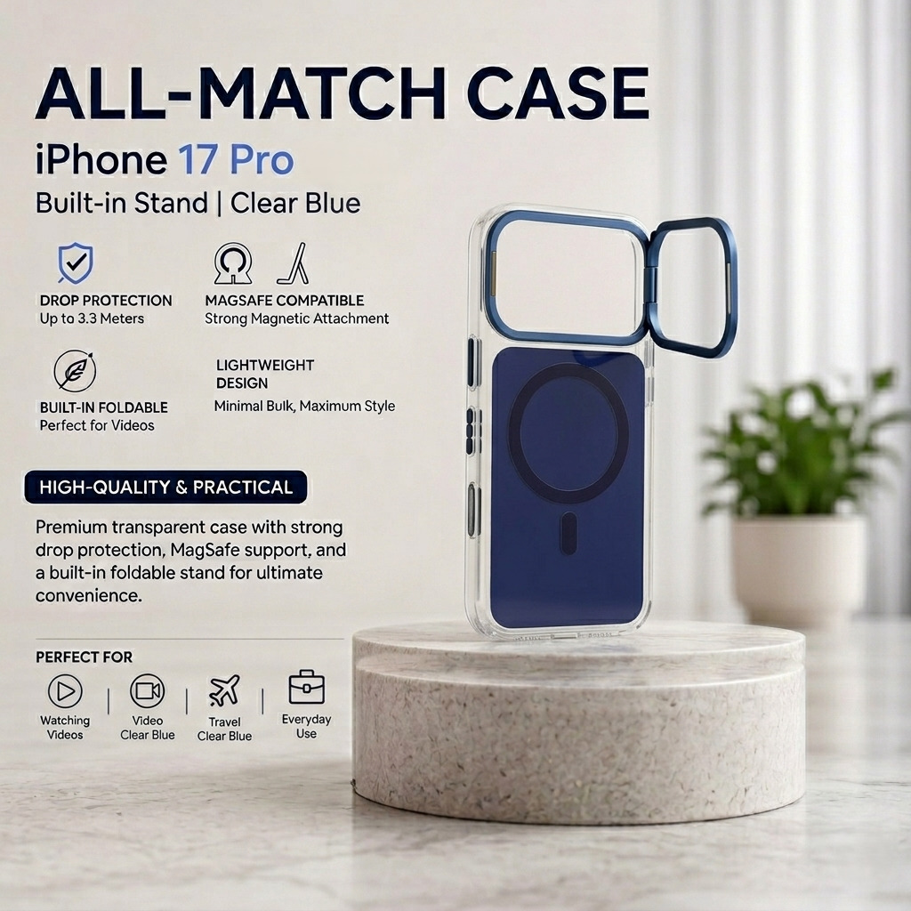 All-Match Case/ iPhone 17 Pro/ Built-in Stand / Clear Blue
