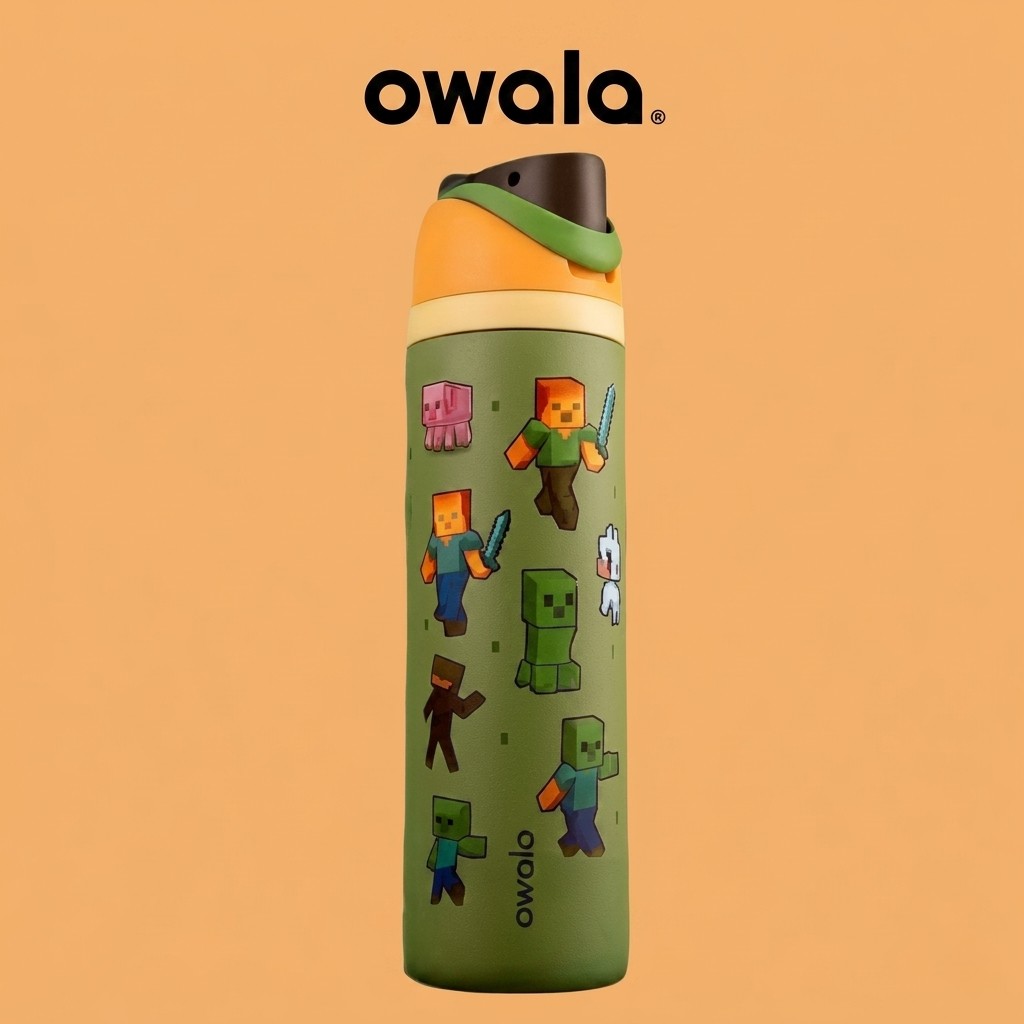 Owala FreeSip Insulated Stainless Steel Water Bottle with Straw 945 ml / Green Minecraft
