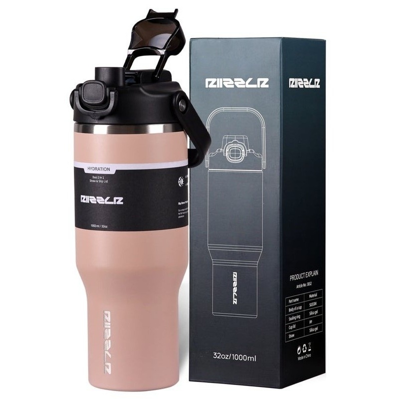RIIZZLR 1000ml Insulated Water Bottle Tumbler with 2-in-1 Straw & Sip Lid
