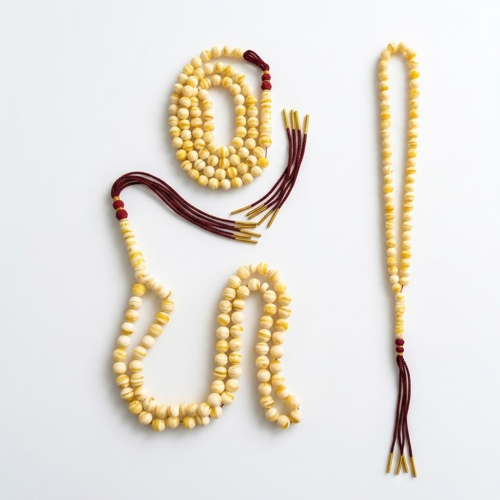Amber-Like "Tiger" Misbaha - 72 Beads / Burgundy Thread