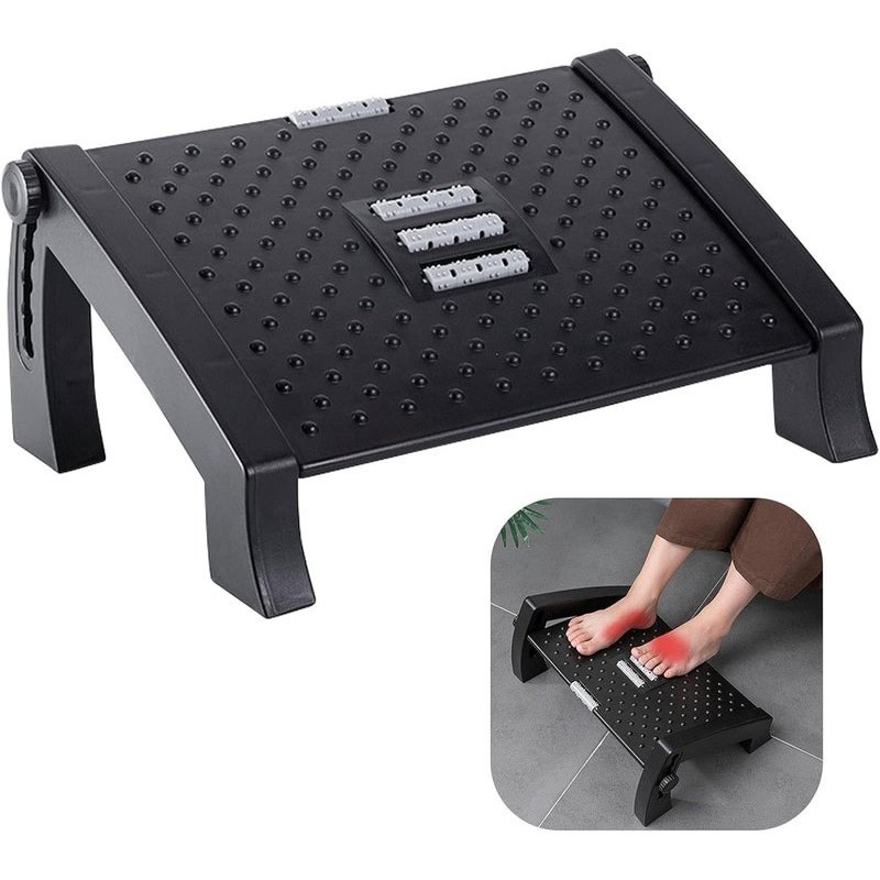 6-Height Adjustable Under-Desk Footrest with Massage Rollers