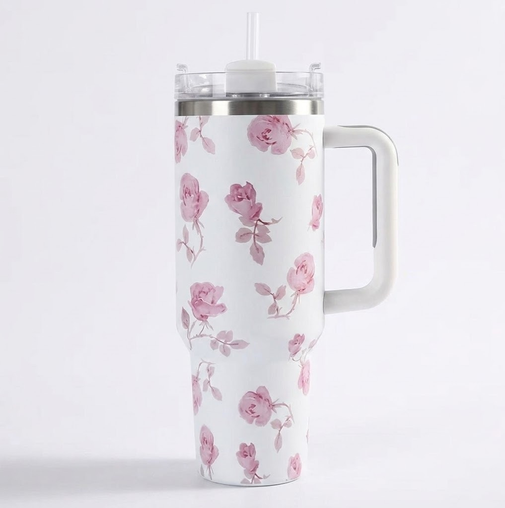 1,183 ml Stainless Steel Insulated Tumbler with Lid & Handle – Double Wall Vacuum Travel Mug - White