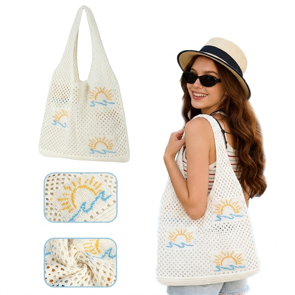 Aesthetic Knit Crochet Beach Bag – Lightweight Summer Tote