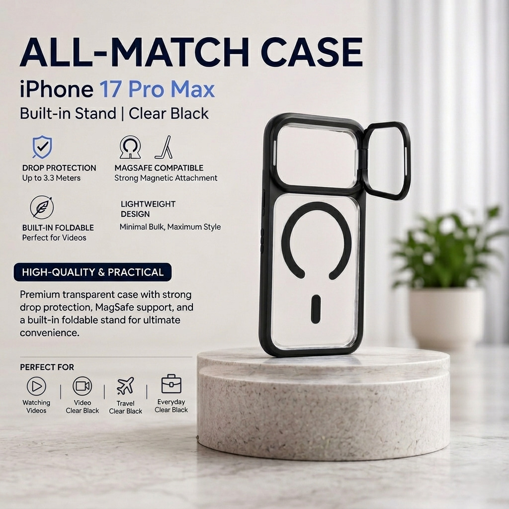 All-Match Case/ iPhone 17 Pro Max/ Built-in Stand / Clear Black