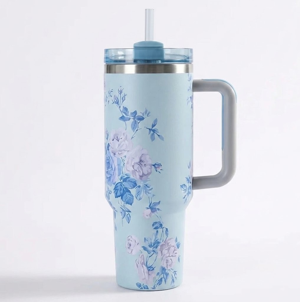 1,183 ml Stainless Steel Insulated Tumbler with Lid & Handle – Double Wall Vacuum Travel Mug - Sky Blue