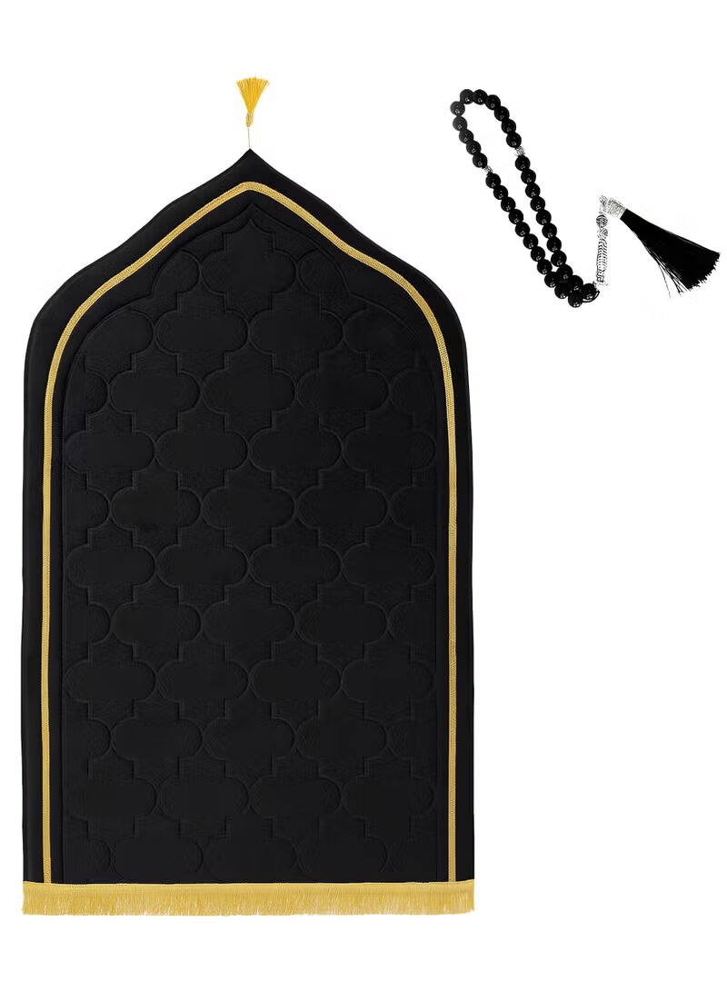 Foam Filled Prayer Mat with Tasbih Beads Soft Black 70x110 cm