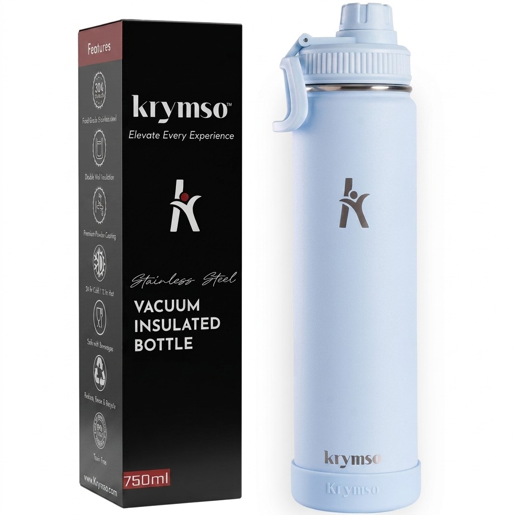 KRYMSO Stainless Steel Double Wall Insulated Water Bottle 750ml / Blue