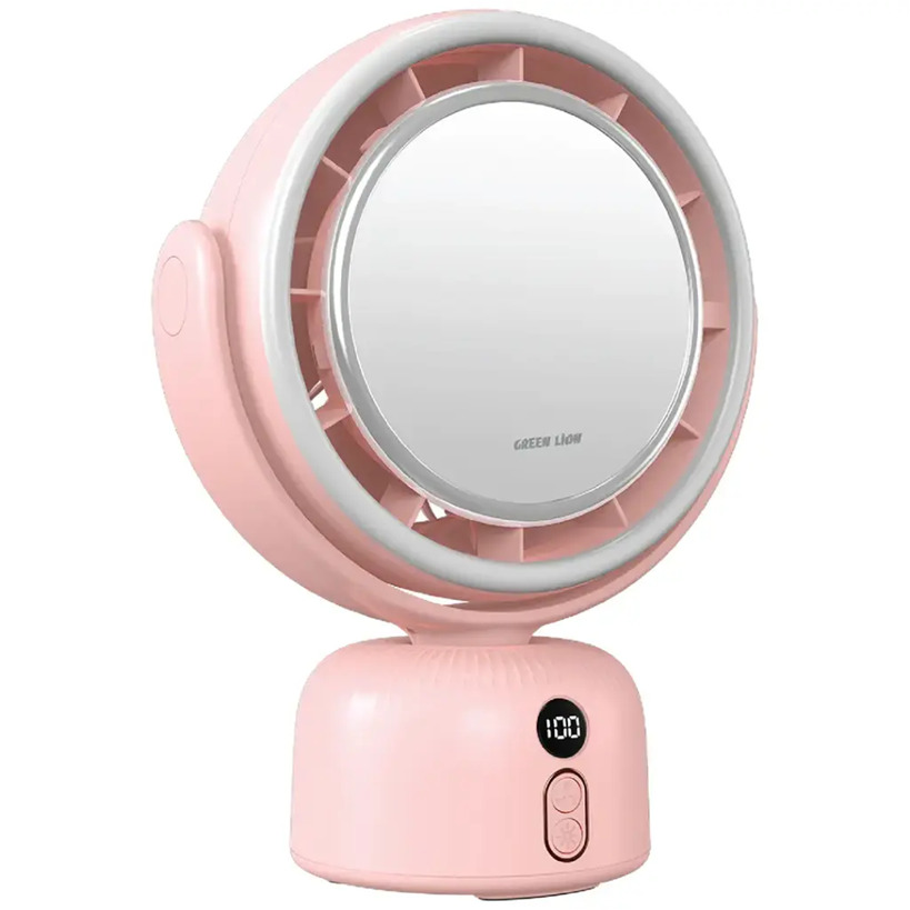 Green Lion Makeup Mirror Fan - Pink