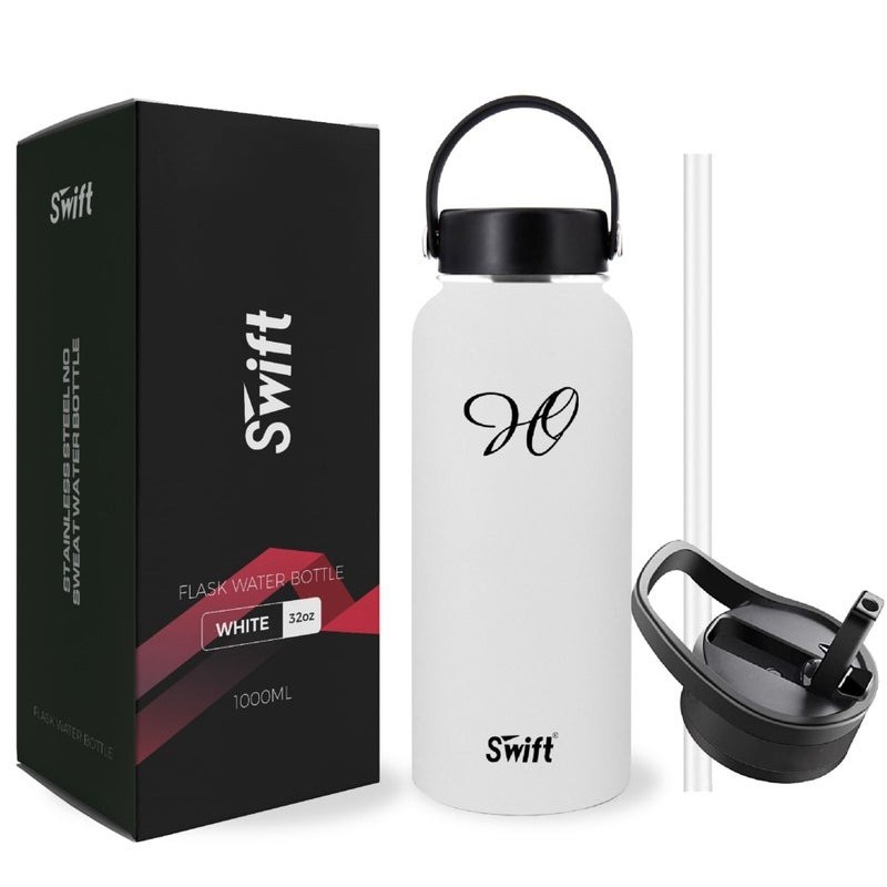 Swift 1L Stainless Steel Insulated Water Bottle with Straw & 2 Lids