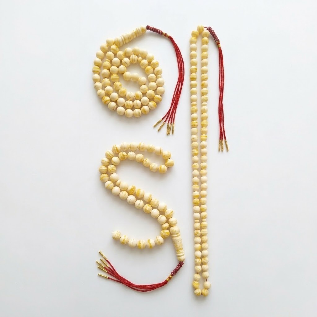 Amber-Like "Tiger" Misbaha - 66 Beads / Red Thread