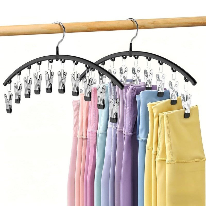 2-Pack Space-Saving Legging & Pants Hangers with Clips (Holds 20 Pairs, Black)