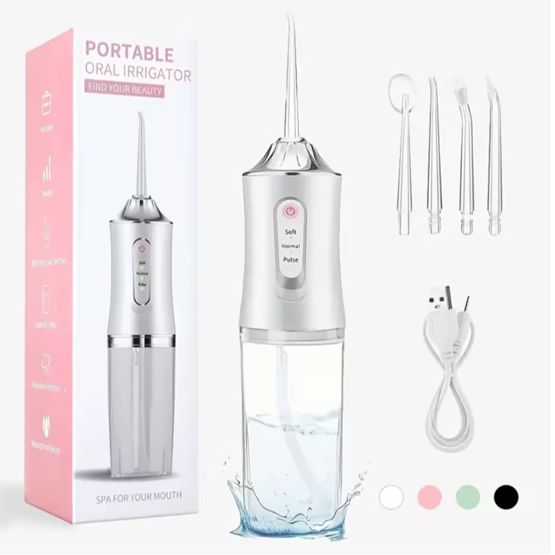 Wireless Electric Water Flosser Set with 4 Nozzles / 360° Rotatable Nozzle/ USB Charging/ White
