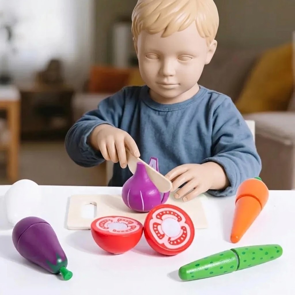 Vegetable Cutting Set, Colorful Kitchen Play Toys, Pretend Cooking and Learning Kitchen Toy Set