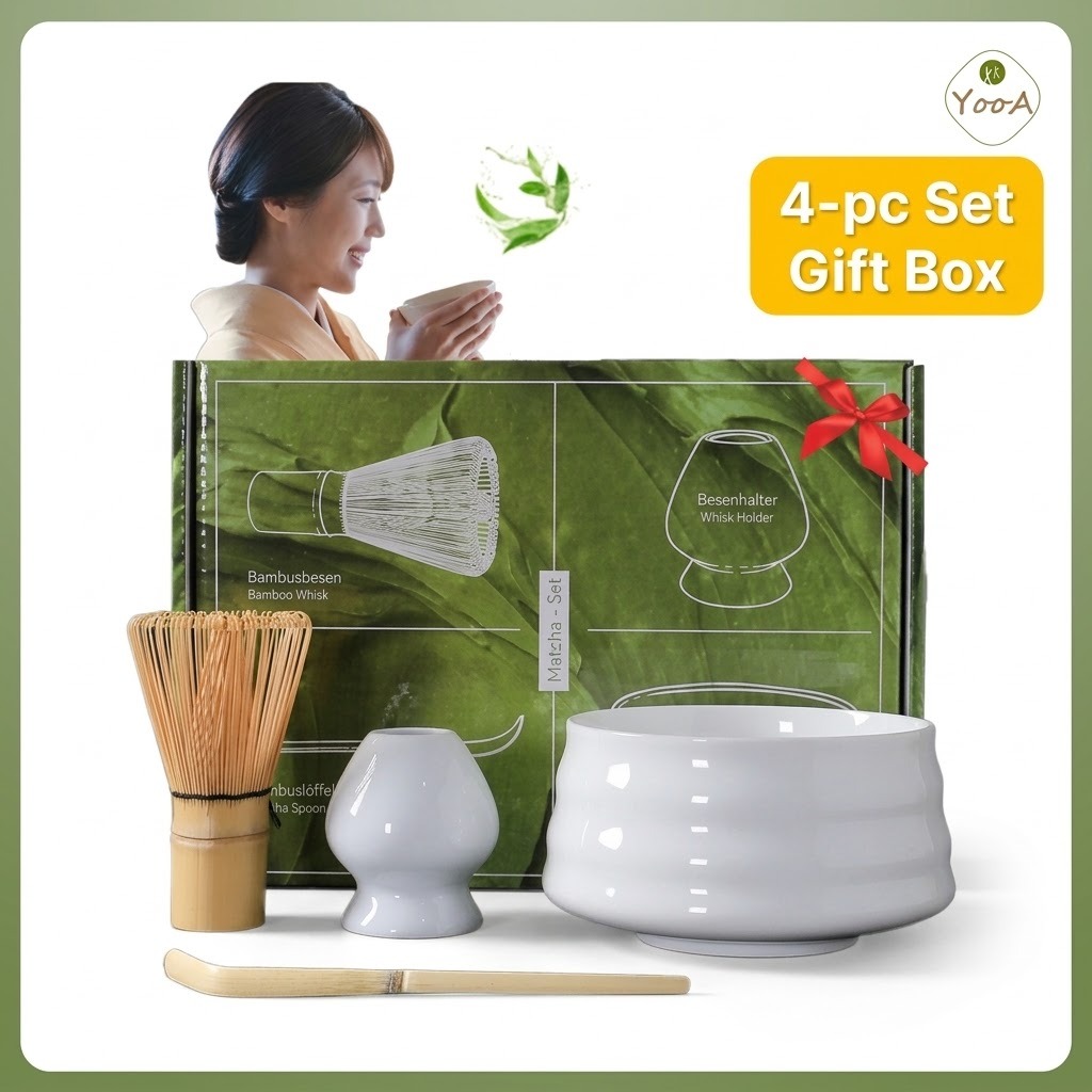 4-Piece Handmade Ceramic Matcha Tea Set (White)