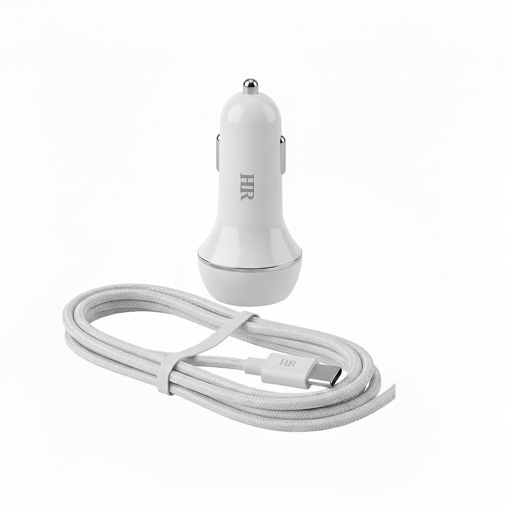 USB Fast Car Charger/ 2 USB Output / with USB to USB-C cable/ HR 022