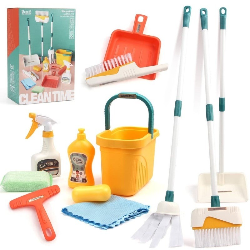 12-Piece Kids Toy Cleaning Set with Broom, Mop & Bucket