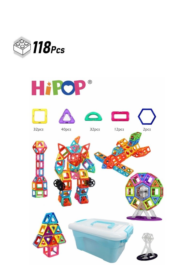 118 Pieces Magnetic Blocks Set,with Storage Box,DIY Educational Toys