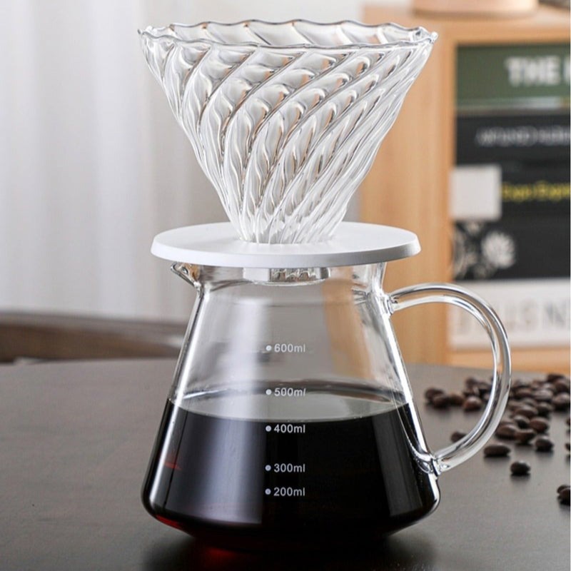 V60 600ml Glass Coffee Pot with Tick Marks Coffee Maker - Clear