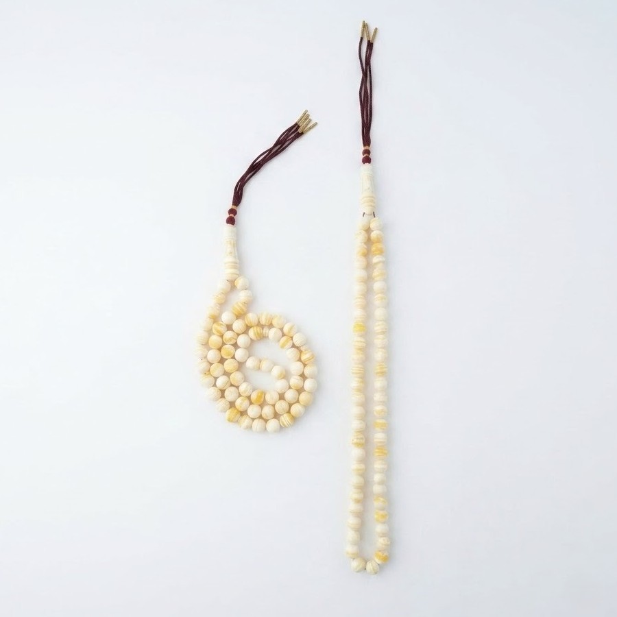 Amber-Like "Tiger" Misbaha - 66 Beads / Burgundy Thread