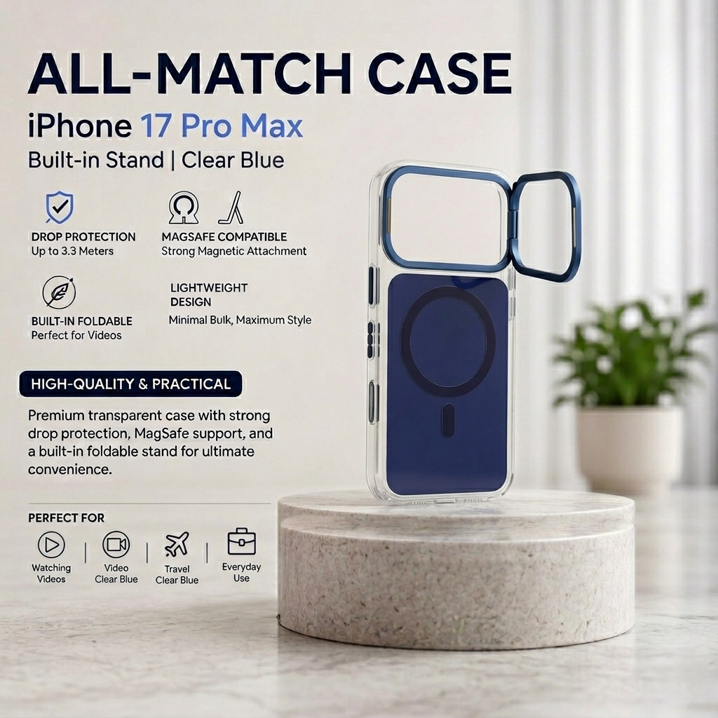 All-Match Case/ iPhone 17 Pro Max/ Built-in Stand/ Clear Blue