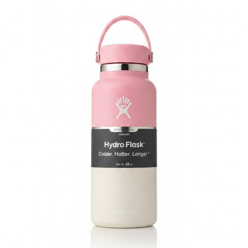 Hydro Flask with Straw and Chug Lid Vacuum Insulated Stainless Steel 946ml Water Bottle - Pink / White