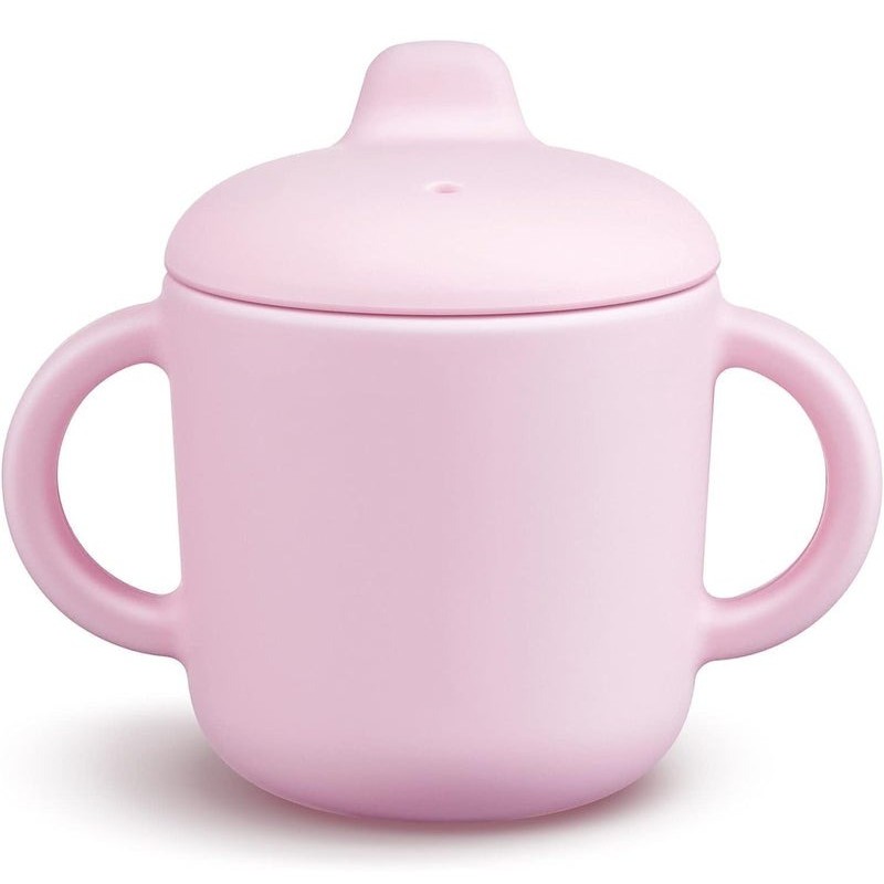 Silicone Toddler Drinking Cup with Handles & Lid 150ml Spill-Resistant Training Mug (Pink)