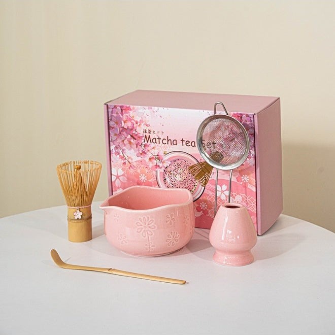 5-Piece Handmade Ceramic Matcha Ceremony Kit (Pink)