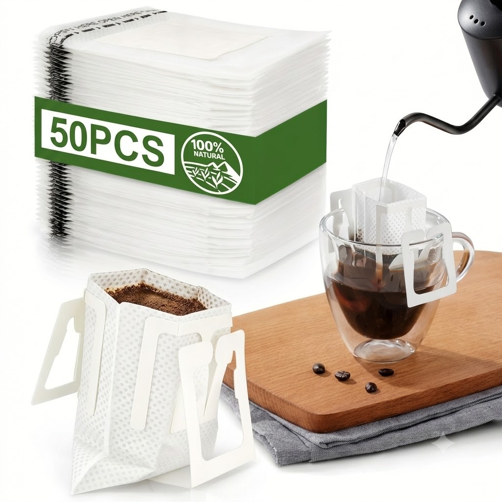50Pcs Portable Hanging Ear Drip Coffee Filter Bags for Pour-Over