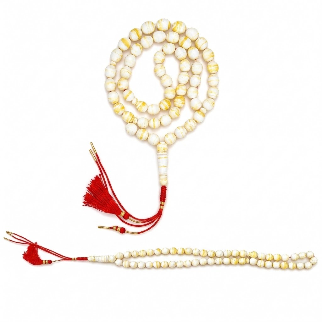 Amber-Like "Tiger" Misbaha - 51 Beads / Red Thread