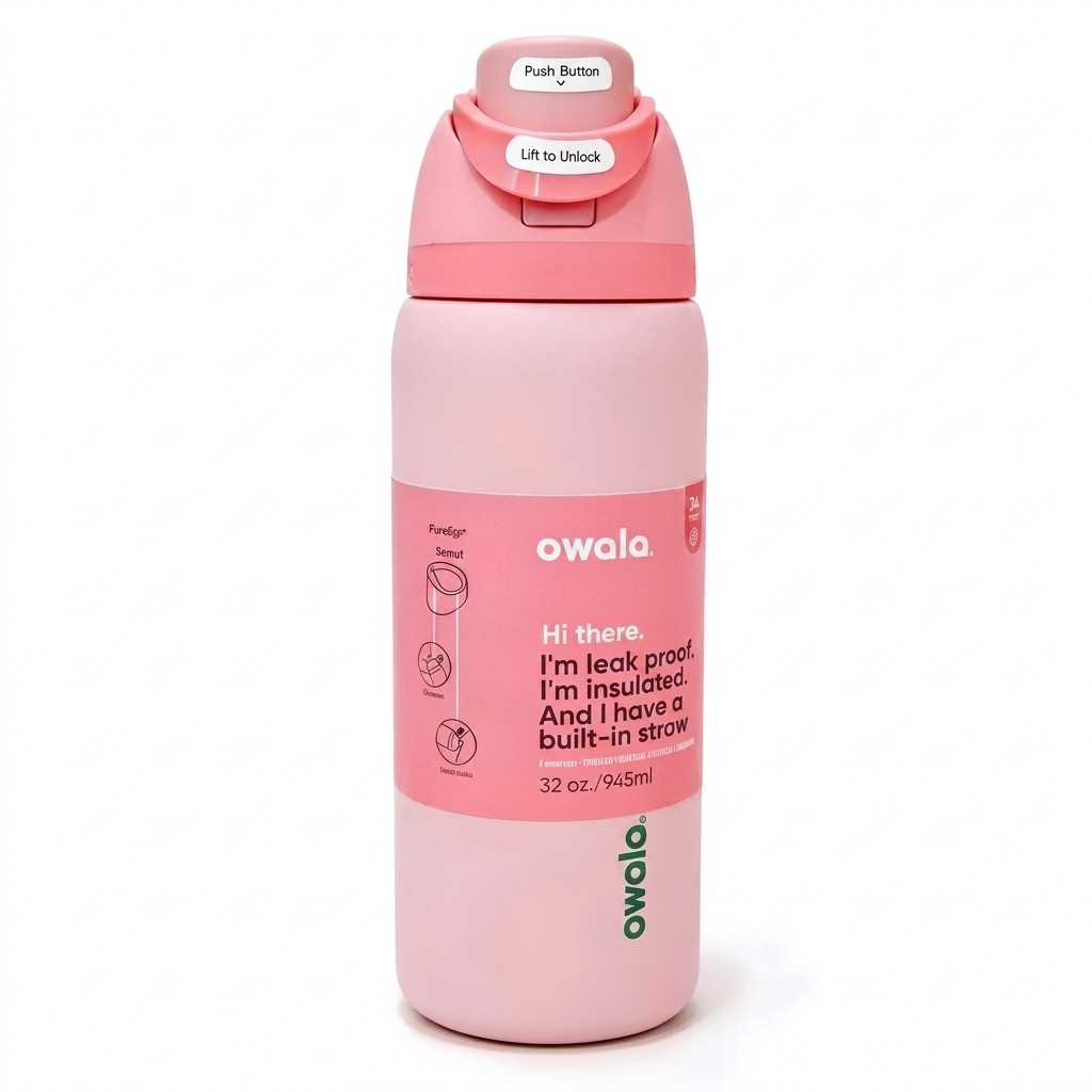Owala FreeSip Insulated Stainless Steel Water Bottle with Straw 945ml / Pink