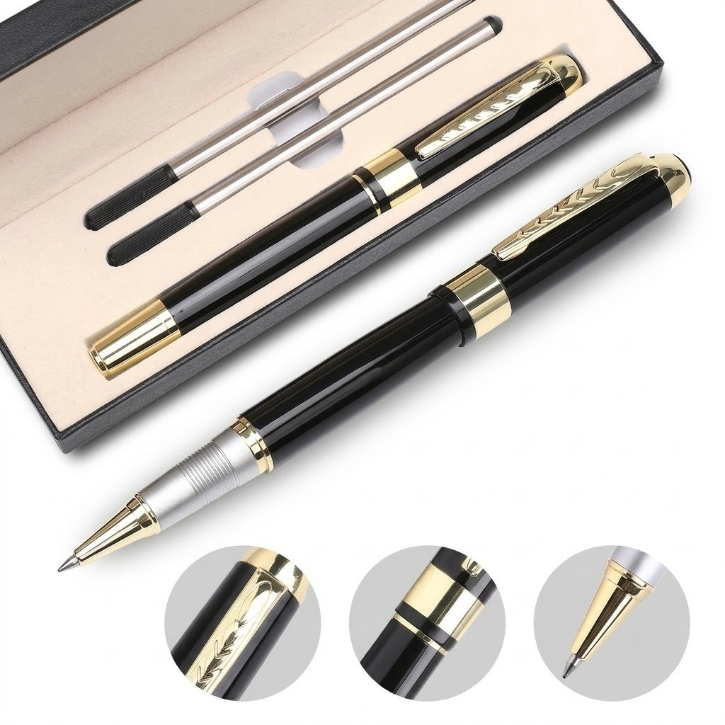 Luxury Metal Ballpoint Pen Gift Set (0.5mm) (Black)