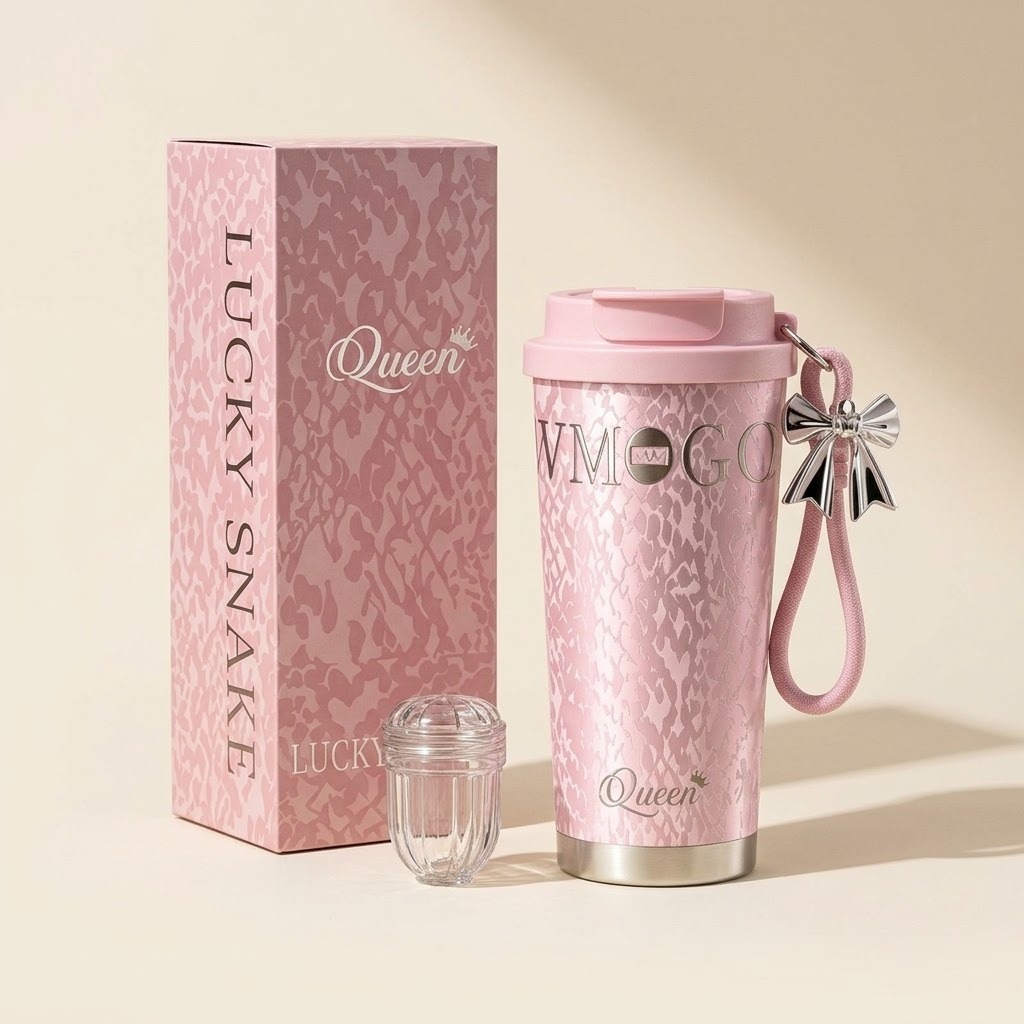Queen 530ml Ceramic Lined Insulated Travel Mug with Dual-Sip Lid - Pink