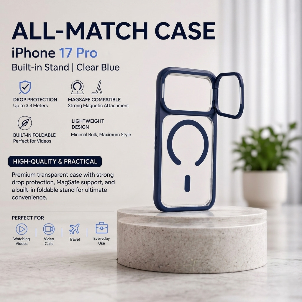 All-Match Case/ iPhone 17 Pro/ Built-in Stand / Clear Blue