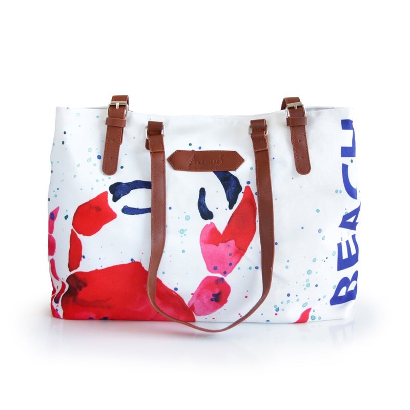 Anemoss Women's Waterproof Sandproof Beach Tote Bag Crab Design