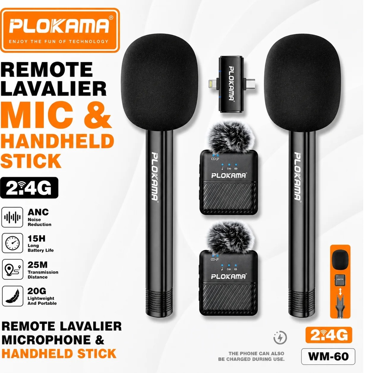 Plokama Remote Lavalier Microphone & Handheld Stick - Vm-60