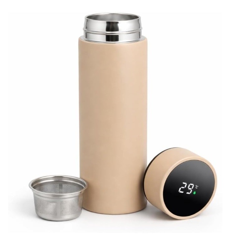 Smart LED Temperature Display Insulated Stainless Steel Water Bottle (800ml) (Beige)