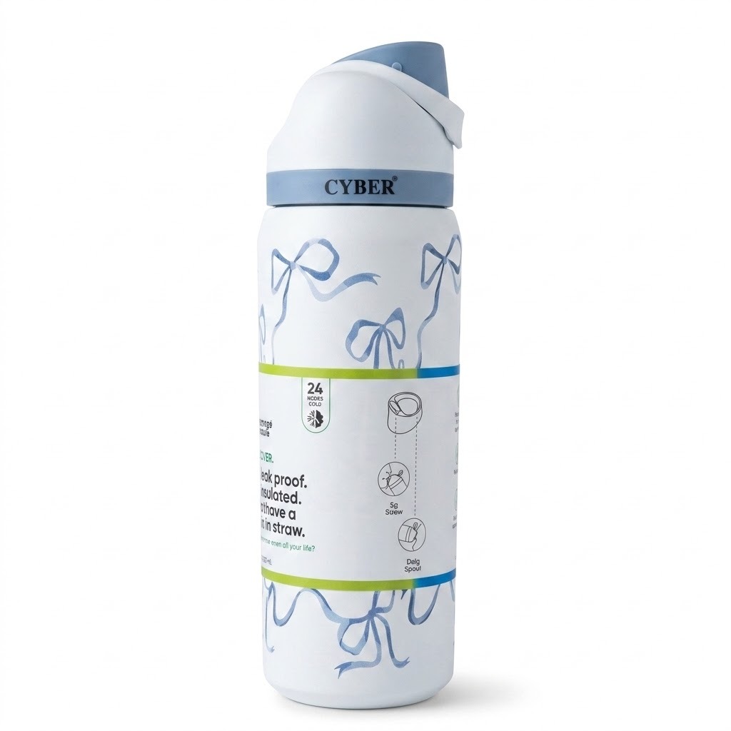 Cyber FreeSip 946ml Insulated Stainless Steel Water Bottle with Straw - True and Tied